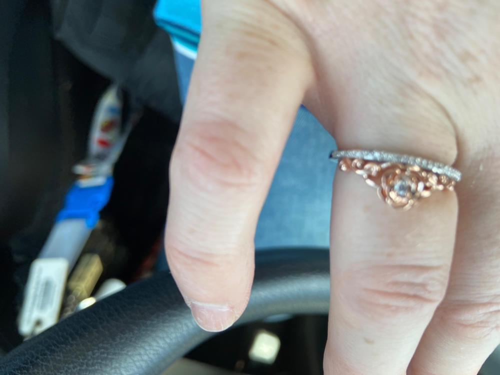 Enchanted Disney Fine Jewelry 14K Rose Gold over Sterling Silver with 1/10cttw Diamonds Belle Rose Ring - Customer Photo From Kara Carvalho