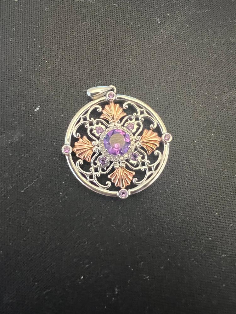 Enchanted Disney Fine Jewelry Sterling Silver and 10k Rose Gold with 1/10 CTTW Diamond and Amethyst Ariel Medallion Shell Pendant Necklace - Customer Photo From Anonymous