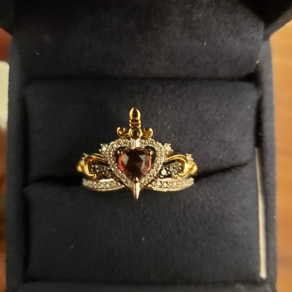 Enchanted Disney Fine Jewelry 10K Yellow Gold and Sterling Silver with 1/5 CTTW Diamond and Red Garnet Evil Queen Ring - Customer Photo From Doreen Q.