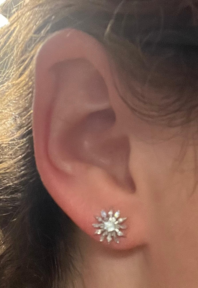 Enchanted Disney Fine Jewelry Sterling Silver with 1/3 CTTW Diamond and Sky Blue Topaz Elsa Snowflake Earrings - Customer Photo From Melaina Beckner