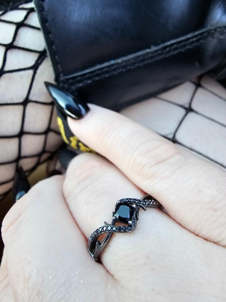 Enchanted Disney Fine Jewelry Black Rhodium over Sterling Silver with 1/10 CTTW Black Diamond and Onyx Maleficent Ring - Customer Photo From Skylar R.
