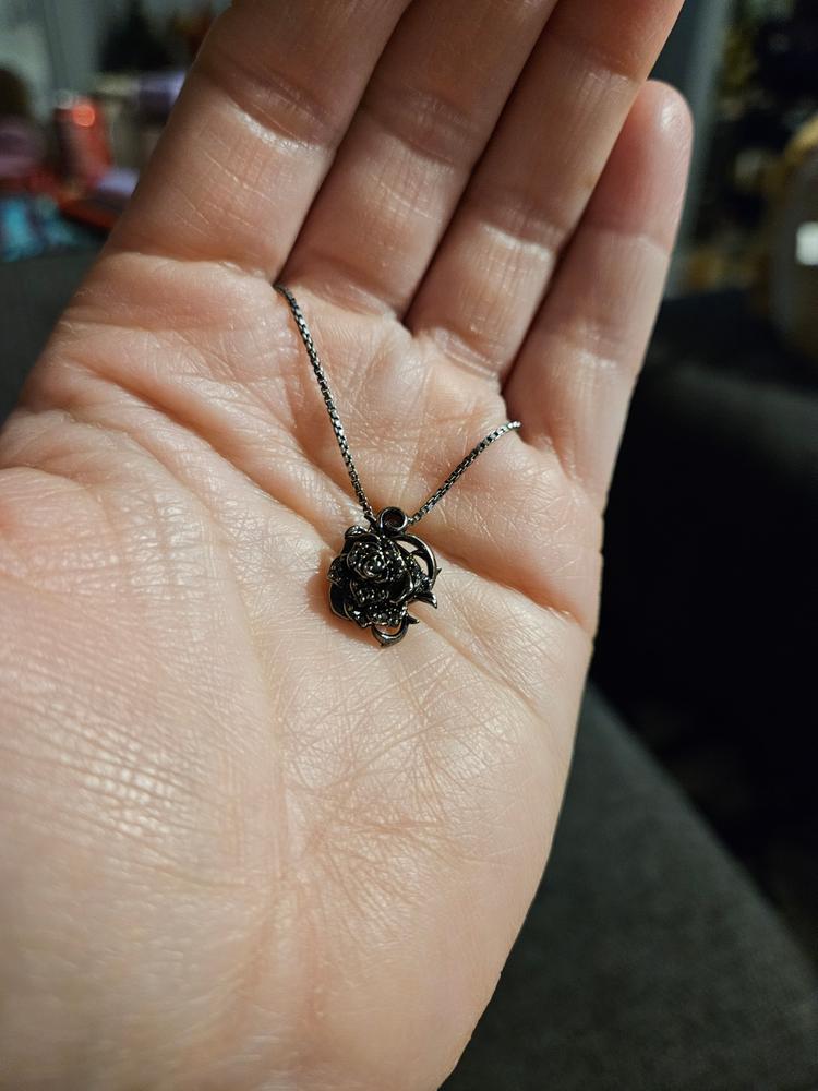 Enchanted Disney Fine Jewelry Black Rhodium over Sterling Silver with 1/5 CTTW Black Diamonds Maleficent Rose Pendant Necklace - Customer Photo From Amanda 