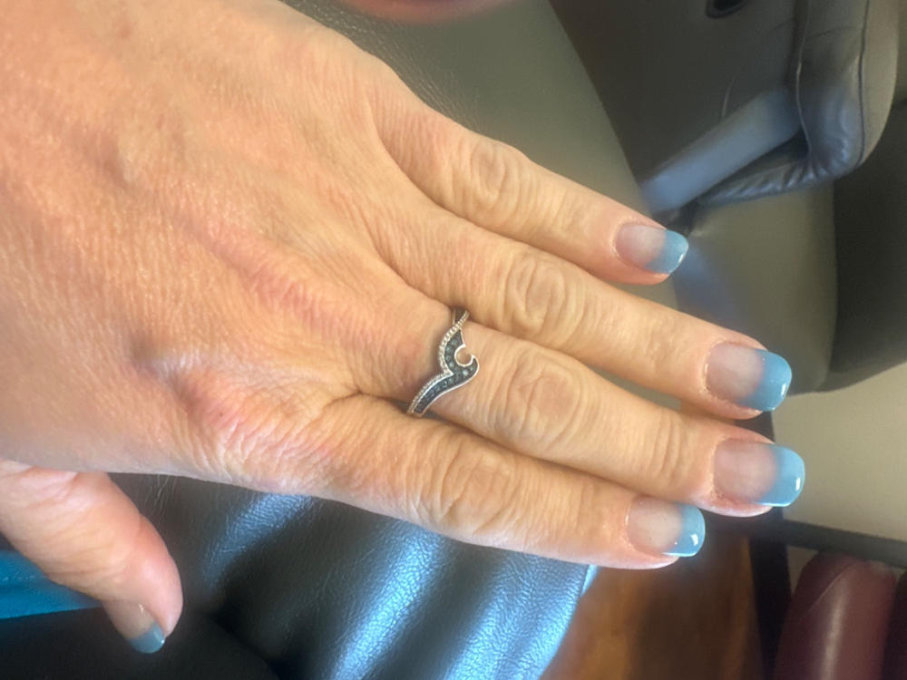 Enchanted Disney Fine Jewelry Sterling Silver with 1/4 CTTW Blue and White Diamond Moana Wave Ring - Customer Photo From 