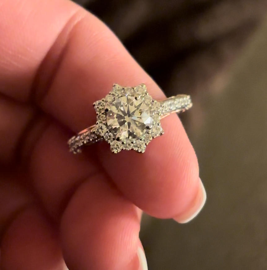 Enchanted Star Lab Grown Diamond 14K Gold Belle Halo Engagement Ring with Rose Gallery - Customer Photo From Teresa Boyd