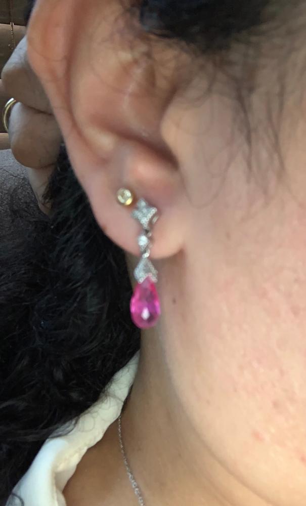 Enchanted Disney Fine Jewelry Sterling Silver with 1/5 CTTW Diamonds and Cr. Pink Sapphire Aurora Earrings - Customer Photo From Vanessa C.