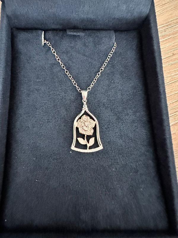 Enchanted Disney Fine Jewelry 14K Rose Gold Over Sterling Silver with 1/10 CTTW Diamonds Belle Rose Jar Pendant Necklace - Customer Photo From Carolina Guajardo