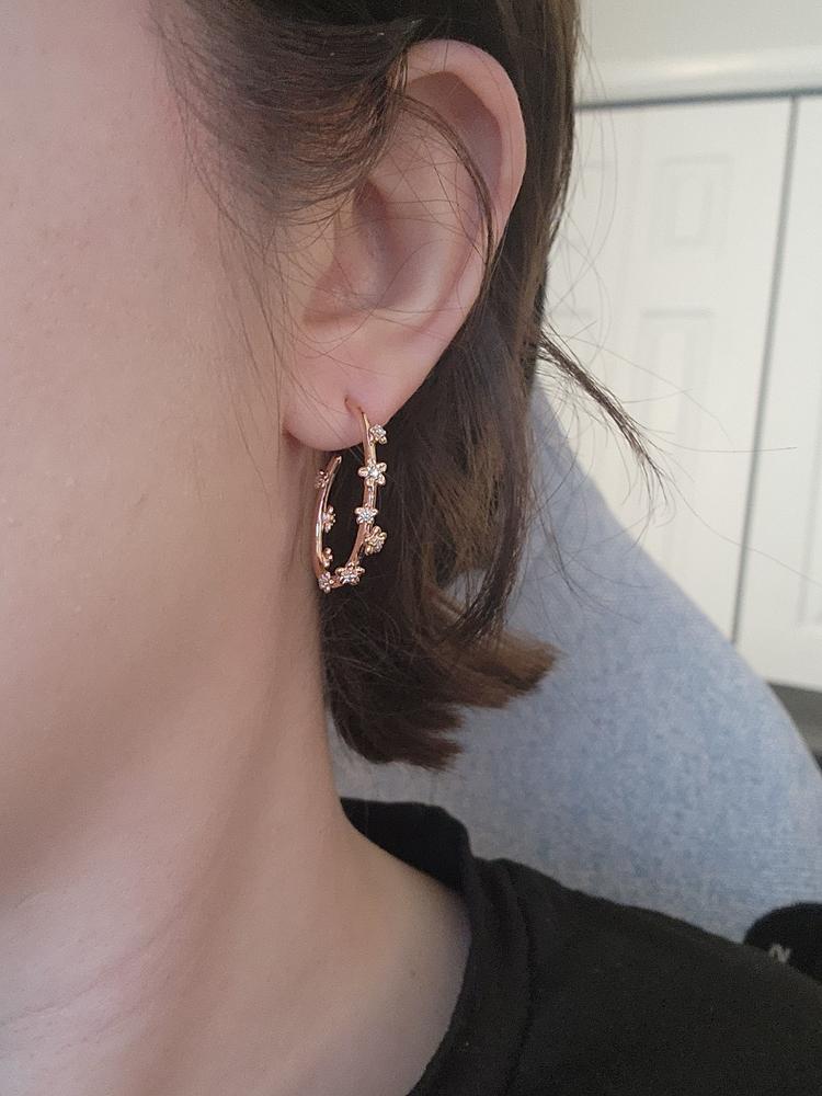 Enchanted Disney Fine Jewelry 14K Rose Gold Over Sterling Silver with 1/10 CTTW Diamonds Rapunzel Hoop Earrings - Customer Photo From Jordan Watson