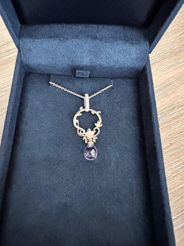 Enchanted Disney Fine Jewelry 14K Rose Gold Over Sterling Silver with 1/10 CTTW Diamonds and Rose De France Briolette Rapunzel Pendant Necklace - Customer Photo From Carolina Guajardo