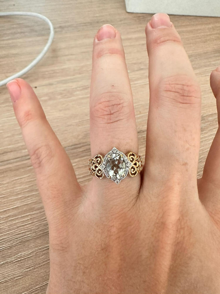 Enchanted Disney Fine Jewelry 14K Yellow Gold Over Sterling Silver with 1/8 CTTW  Diamonds and Green Amethyst  Tiana Ring - Customer Photo From Carolina Guajardo