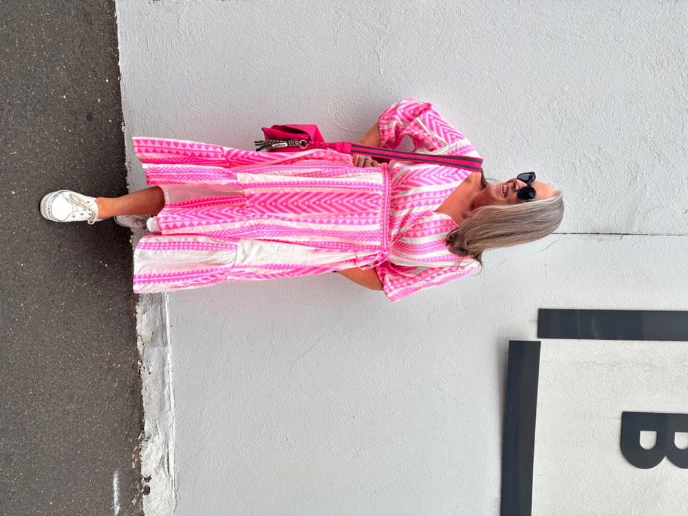 Teddy Wrap Dress in Pink Cotton Jacquard - Customer Photo From Melisa Lewins