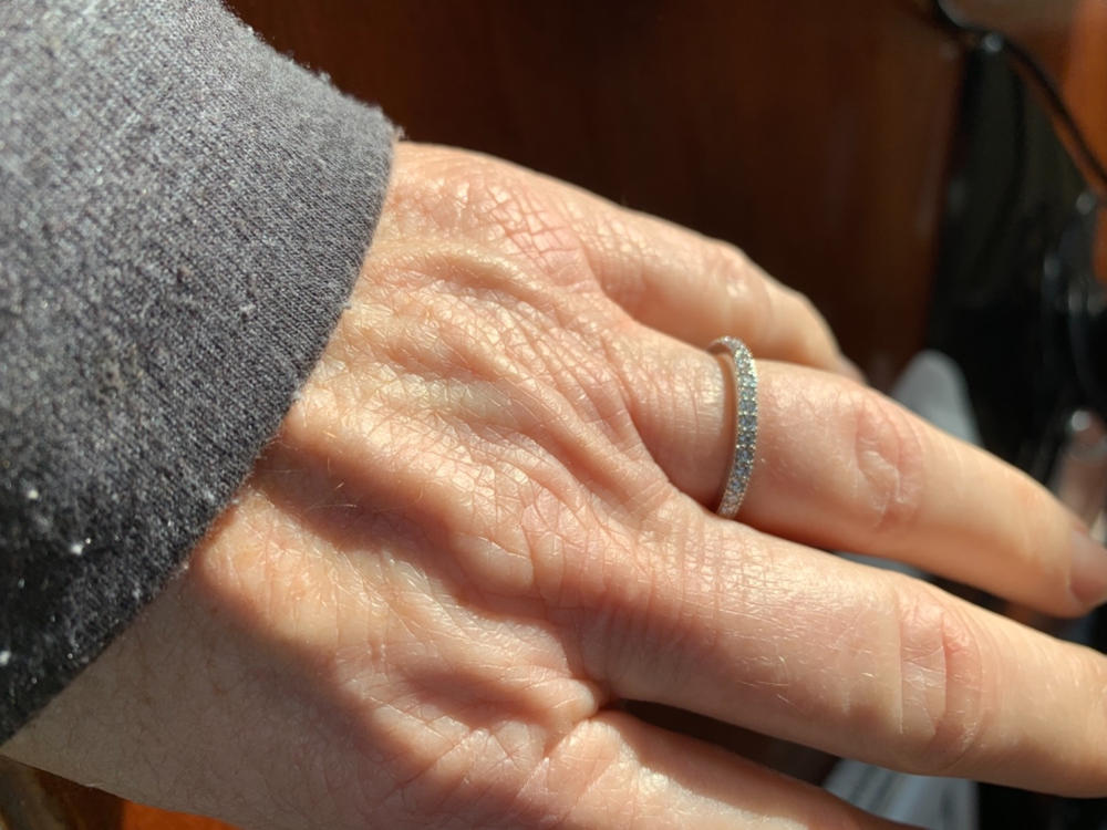 Sterling Silver Thin CZ Band Ring - Customer Photo From Debra H.