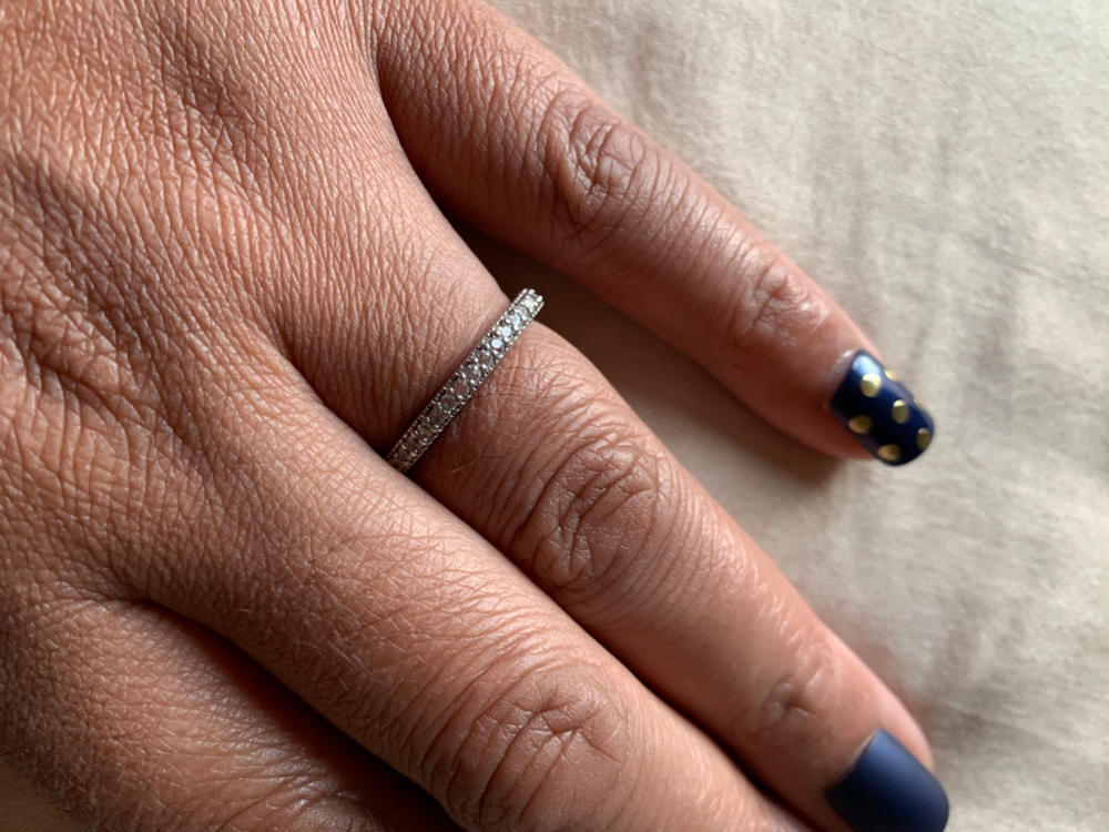 Sterling Silver Thin CZ Band Ring - Customer Photo From Val J.