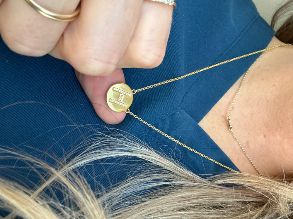 14K Gold Plated Sterling Silver CZ Round Initial Necklace - Customer Photo From Chelsa Shelton