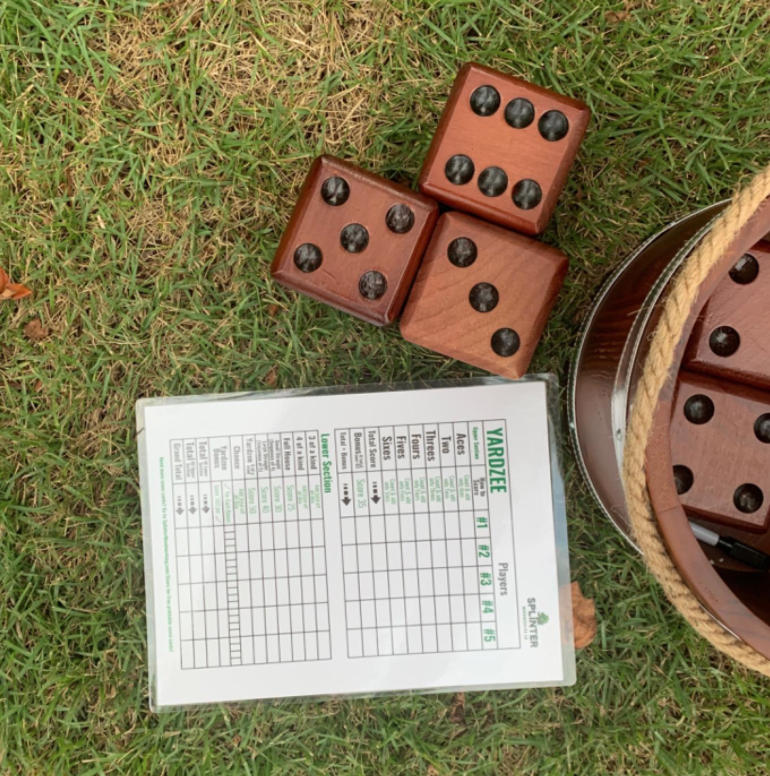 YARDZEE & FARKLE GIANT DICE WITH WOODEN BUCKET (20+ GAMES INCLUDED) - Customer Photo From Somar A