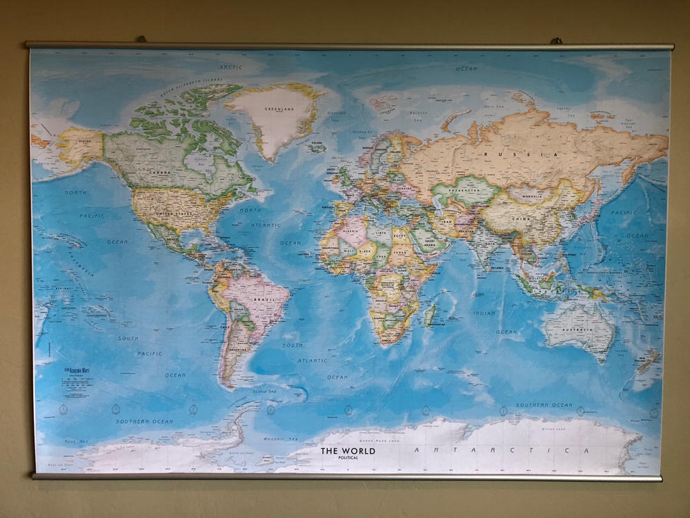 America's Centered Standard Blue Ocean World Political Map Wall Mural