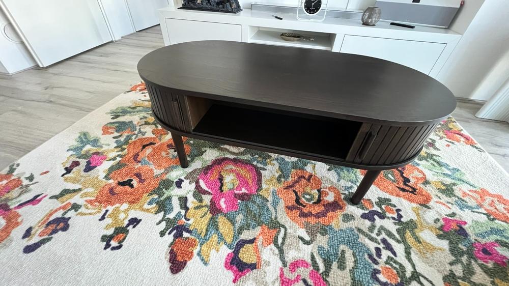 Nest of Nora Ovale salontafel met opbergruimte Nina  - Eikenhout fineer - 60x120 cm - Espresso - Customer Photo From Hennie Abbink - Wallaard