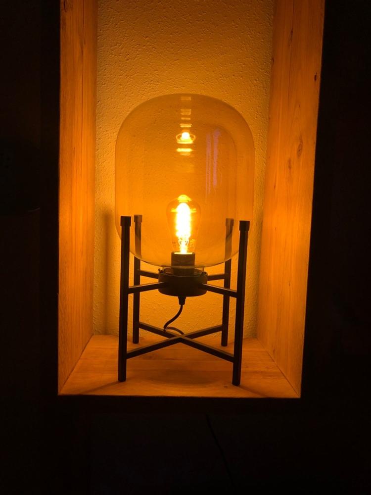 QUVIO Tafellamp modern - Glazen stolp in metalen frame - Diameter 28 cm - Customer Photo From Barbara Huijgen