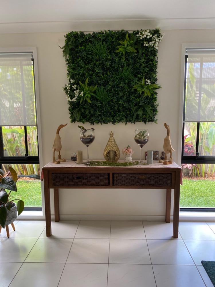 Artificial White Tropics Vertical Garden Wall Panel 1m x 1m UV Stabilised - Customer Photo From Yuko Hay