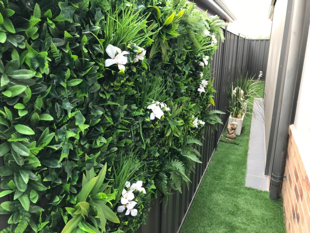 Artificial White Tropics Vertical Garden Wall Panel 1m x 1m UV Stabilised - Customer Photo From Alan E.