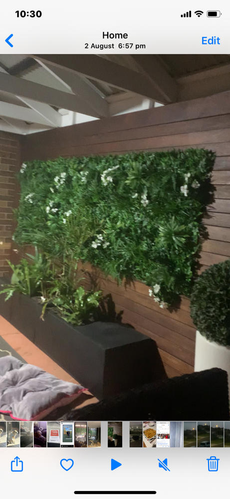 Artificial White Tropics Vertical Garden Wall Panel 1m x 1m UV Stabilised - Customer Photo From Bernadette Duscher