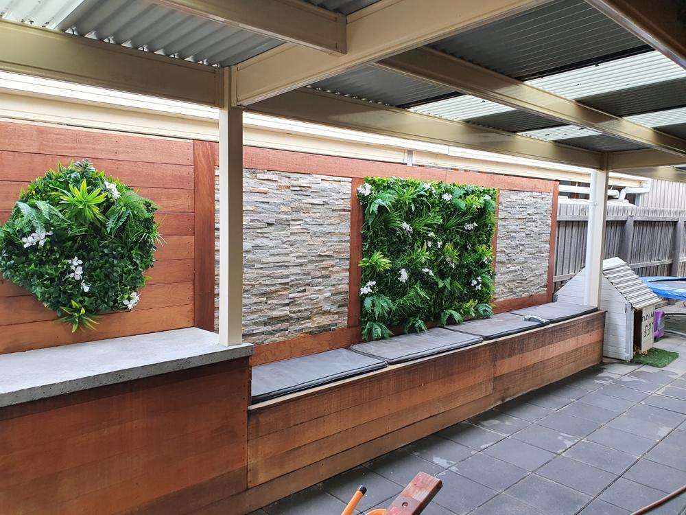 Artificial White Tropics Vertical Garden Wall Panel 1m x 1m UV Stabilised - Customer Photo From Sarah Newman