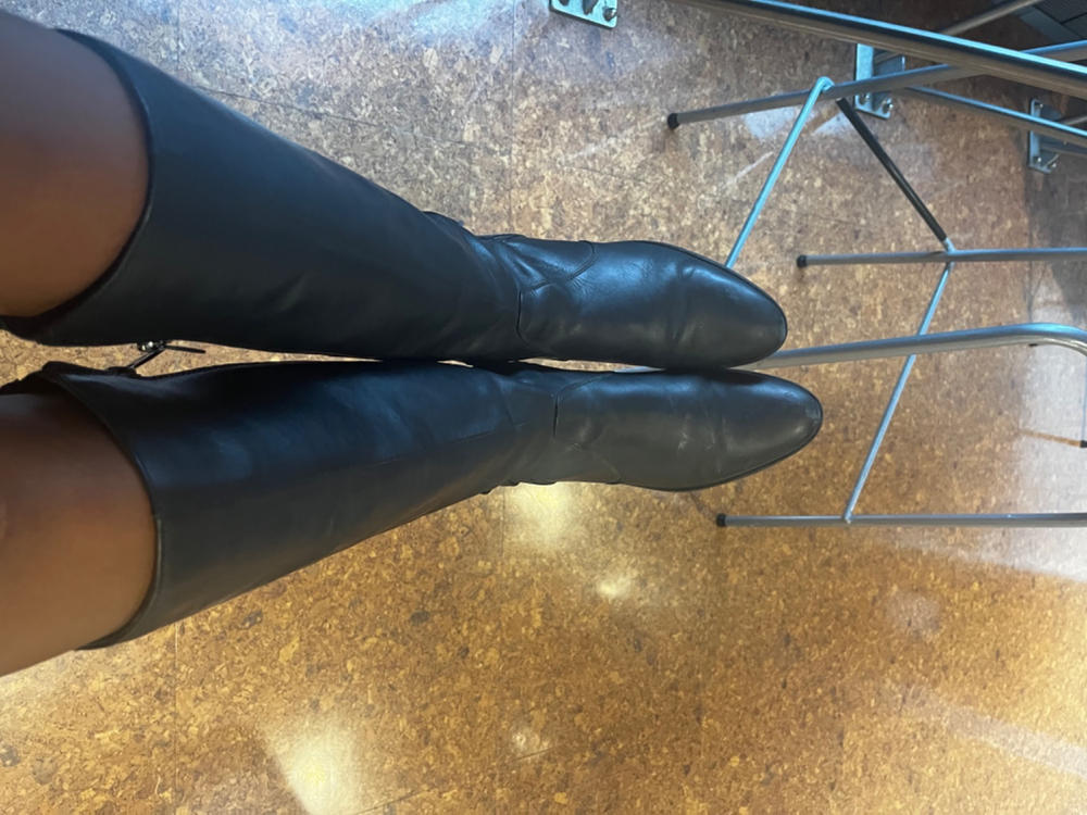 Haltham Tall Knee High Boots in Black Leather - Customer Photo From Eden D.