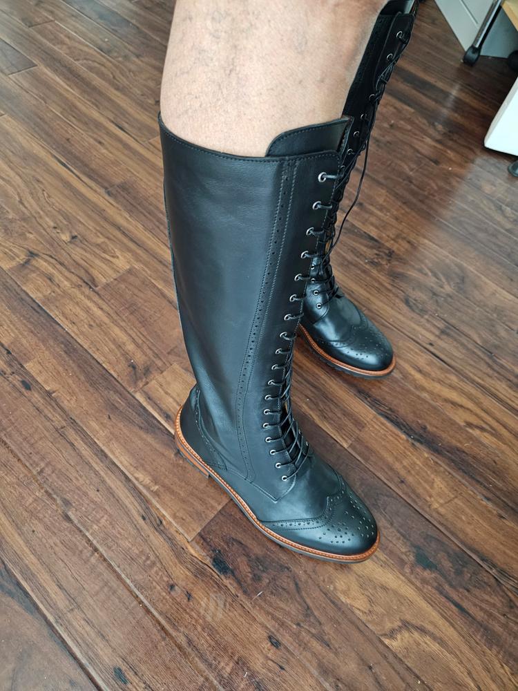 Marvel Knee High Boots in Black Leather - Customer Photo From Christine