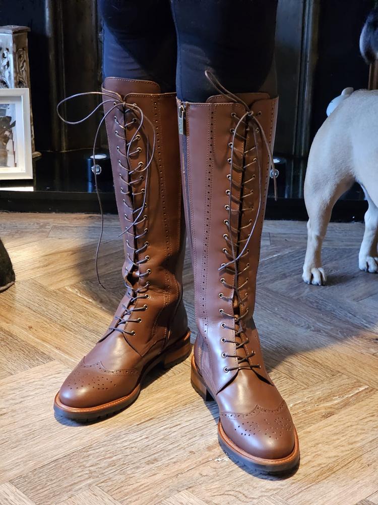 Marvel Knee High Boots in Brown Leather - Customer Photo From Annette White