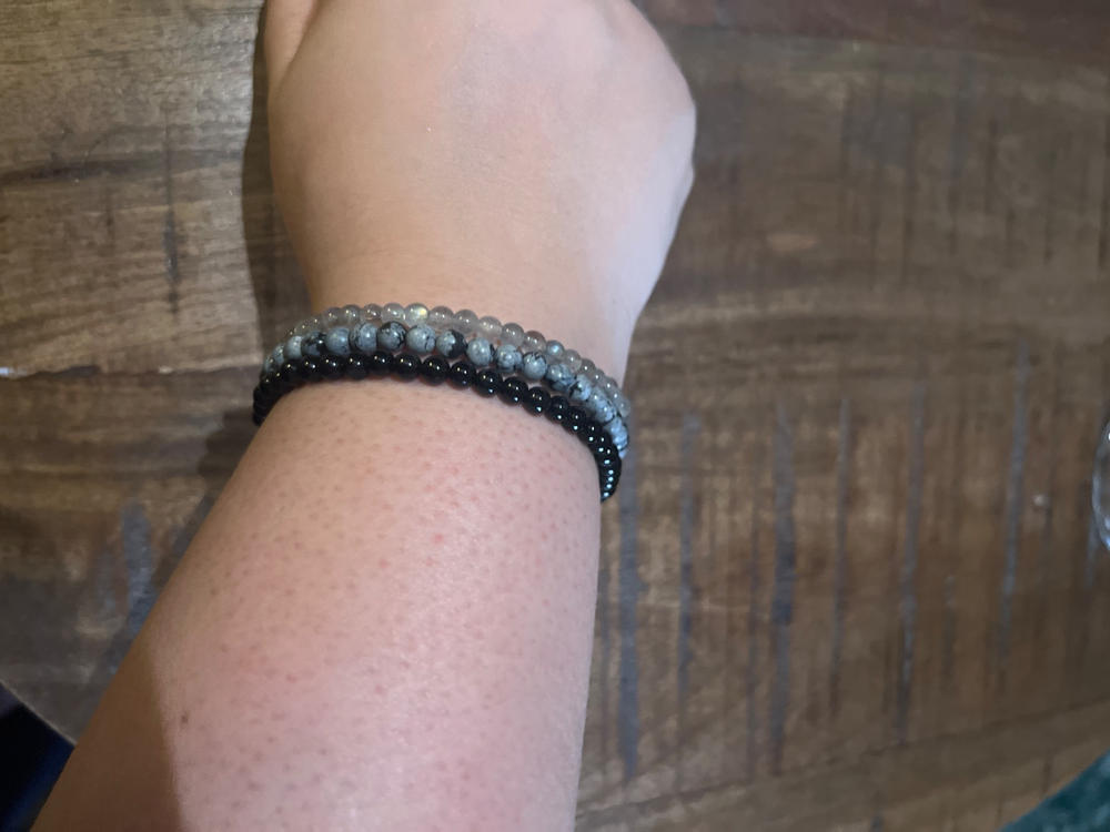 Protect Your Energy Natural Crystal Bracelet Set for Adults - Mini Labradorite, Black Onyx & Snowflake Obsidian with 4mm Beads for Stacking - Medium - Customer Photo From Sara DiBona 