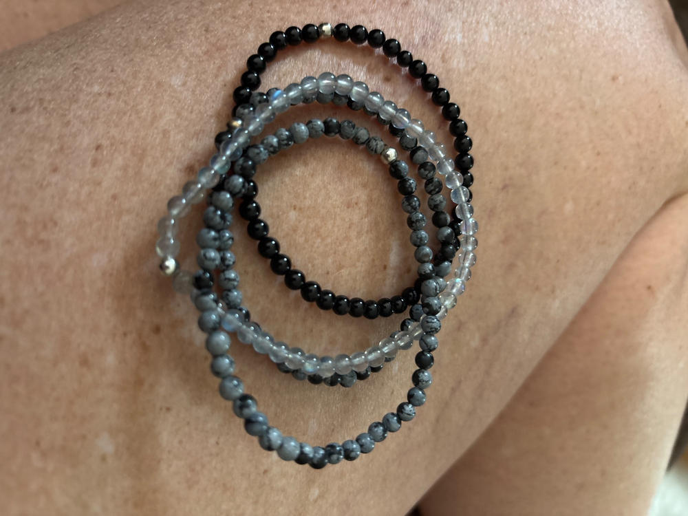 Protect Your Energy Natural Crystal Bracelet Set for Adults - Mini Labradorite, Black Onyx & Snowflake Obsidian with 4mm Beads for Stacking - Medium - Customer Photo From Tracie Morea