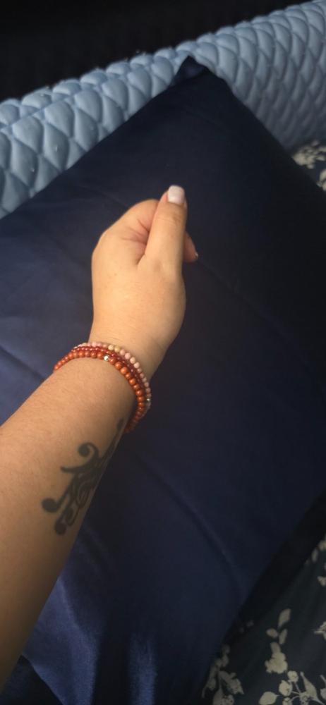 High Energy | Natural Crystal Bracelet Set | Rhodonite, Carnelian & Red Jasper | Dainty - Large - Customer Photo From Gisselle Ortiz