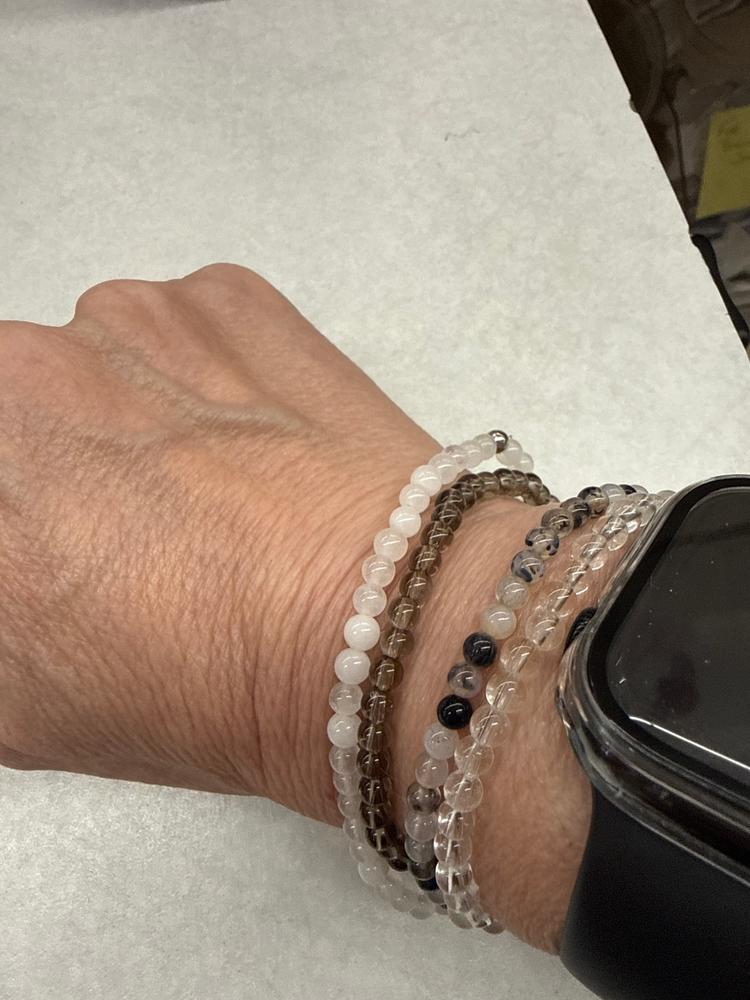 Anxiety Relief & Protection Natural Crystal Bracelet Set | Snow Quartz, Smoky Quartz & Dragon Vein Agate | 4mm Dainty - Customer Photo From Sandra Aramburo