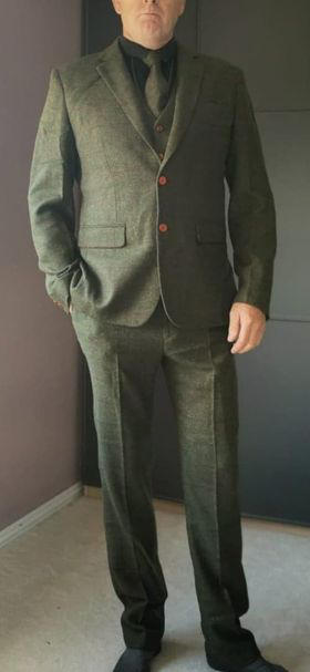Olive Green Windowpane Tweed  3 Piece Suit - Customer Photo From Paul Williams