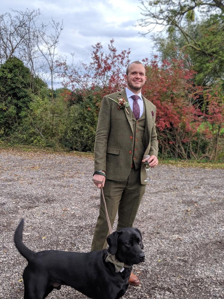Olive Green Windowpane Tweed  3 Piece Suit - Customer Photo From Alicia H.