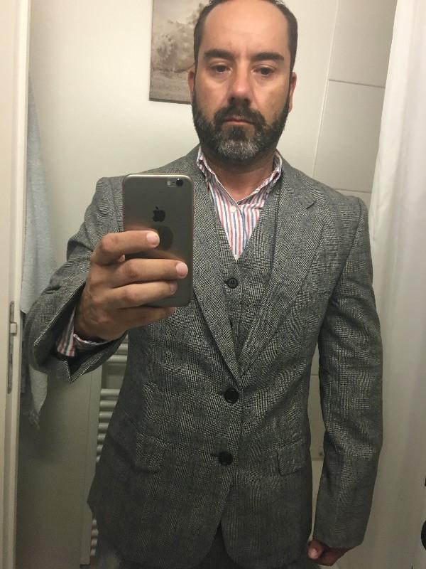 Grey Blue Prince of Wales Tweed  3 Piece Suit - Customer Photo From NUno M.