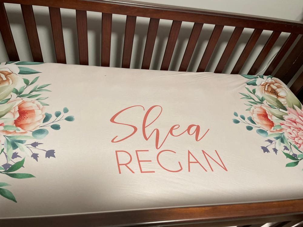 Olivia Floral Personalized Crib Sheet - Customer Photo From Karen