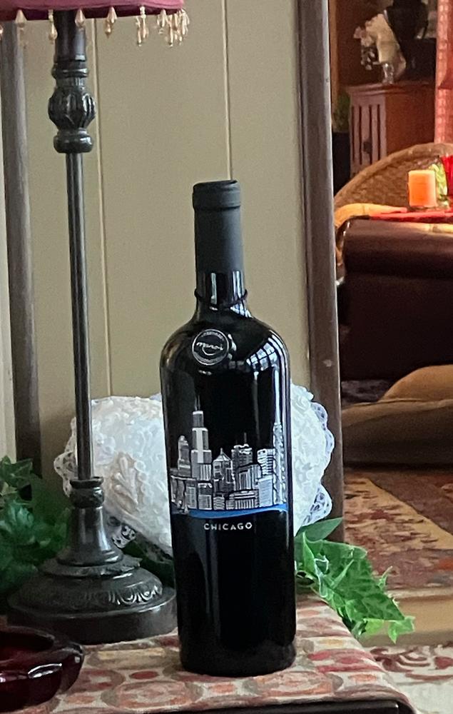 Chicago Skyline Etched Wine Bottle - Customer Photo From Jnette