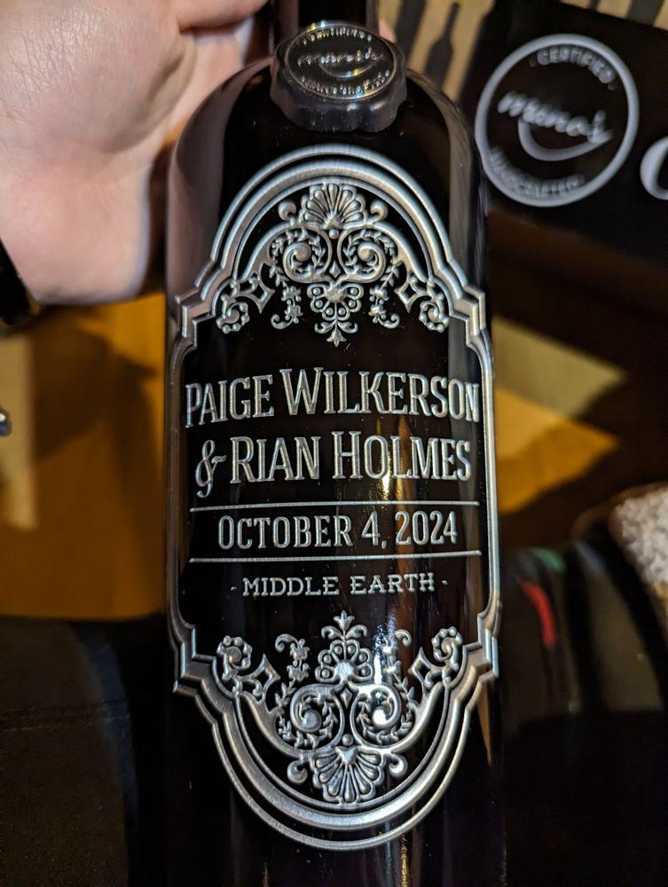 Classic Wedding Custom Etched Wine Bottle - Customer Photo From Kathie 