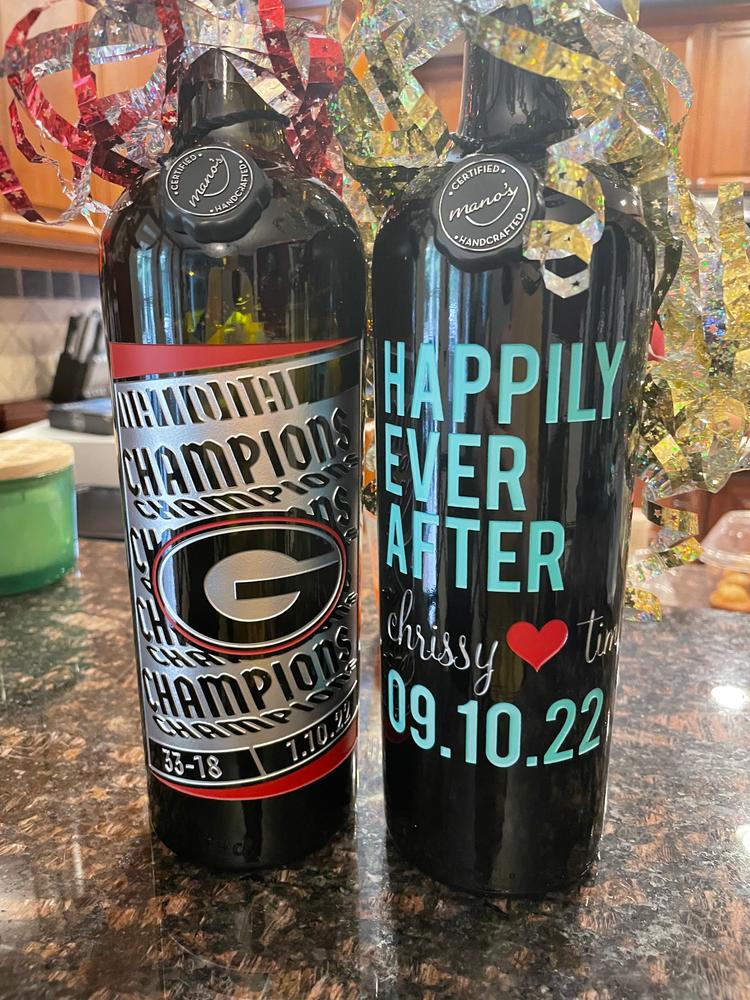 Happily Ever After Custom Etched Wine Bottle - Customer Photo From Marcie P.