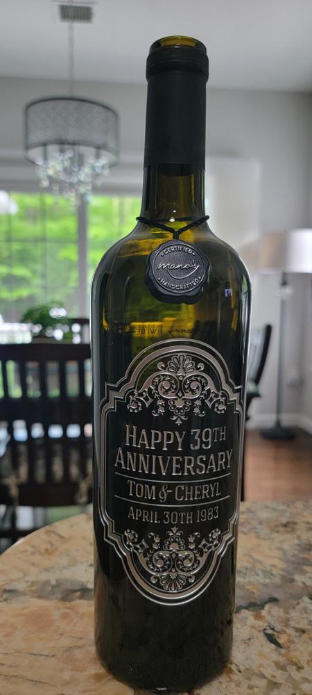 Anniversary Frame Custom Etched Wine Bottle - Customer Photo From CJ