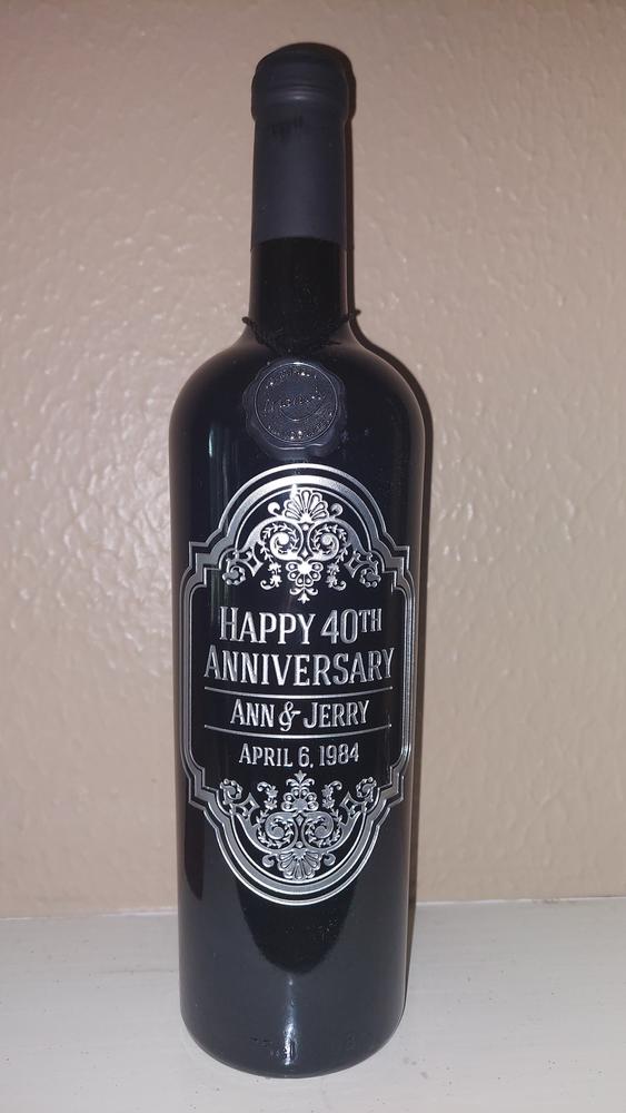 Anniversary Frame Custom Etched Wine Bottle - Customer Photo From Chris