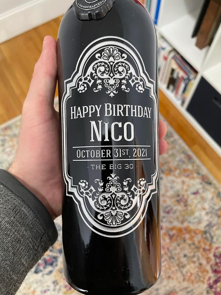 Birthday Frame Custom Etched Wine Bottle - Customer Photo From Jacky