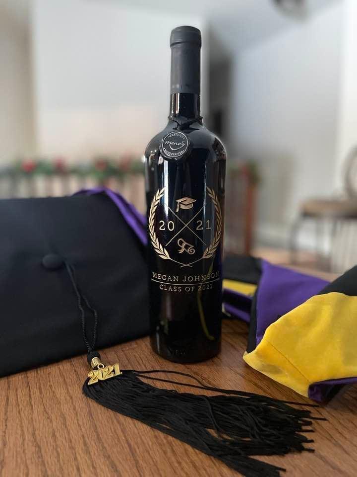 Custom Graduation Year Etched Wine Bottle - Customer Photo From Kara 