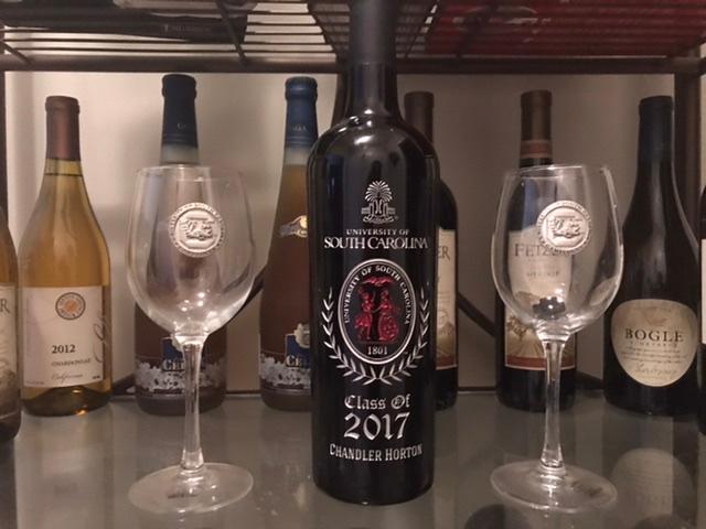 University of South Carolina Custom Alumni Etched Wine Bottle - Customer Photo From Julie Horton 