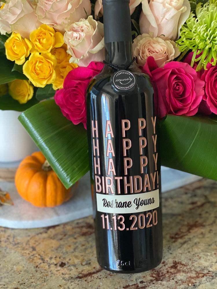 Happy Happy Birthday Custom Etched Wine Bottle - Customer Photo From Susan