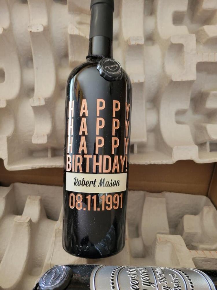 Happy Happy Birthday Custom Etched Wine Bottle - Customer Photo From Alyssa W.