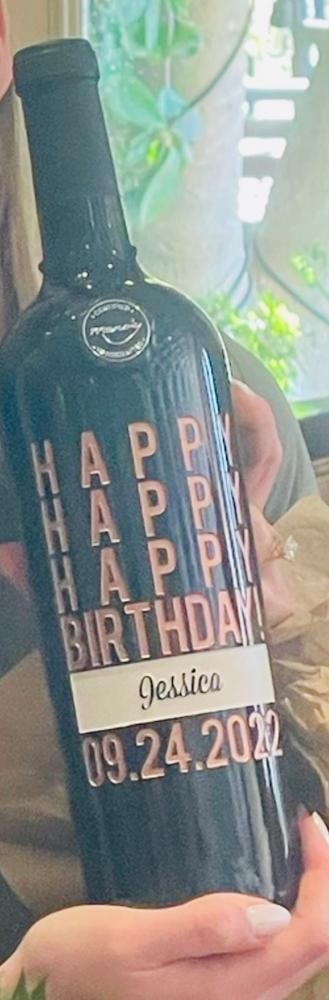 Happy Happy Birthday Custom Etched Wine Bottle - Customer Photo From Debbie