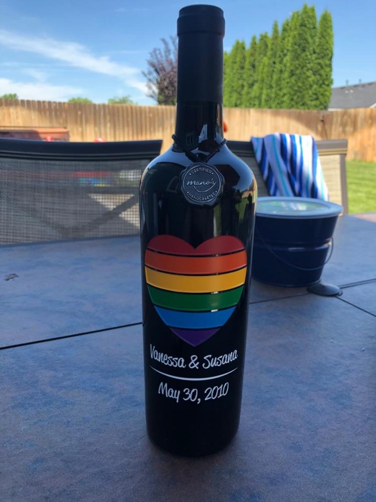 Pride Heart Custom Etched Wine - Customer Photo From Susana Reballosa