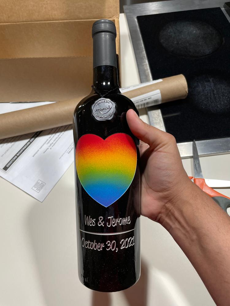 Pride Heart Custom Etched Wine - Customer Photo From Britney W.