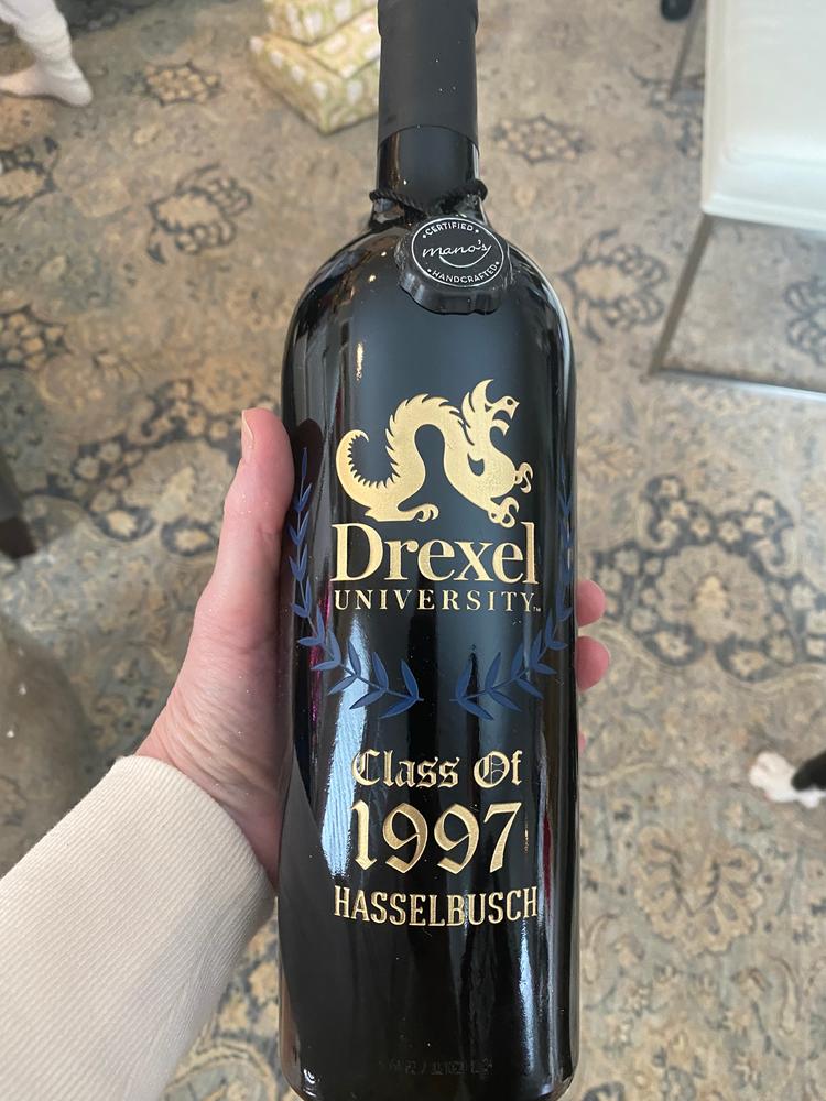 Drexel University Custom Alumni Etched Wine - Customer Photo From Kristy H.